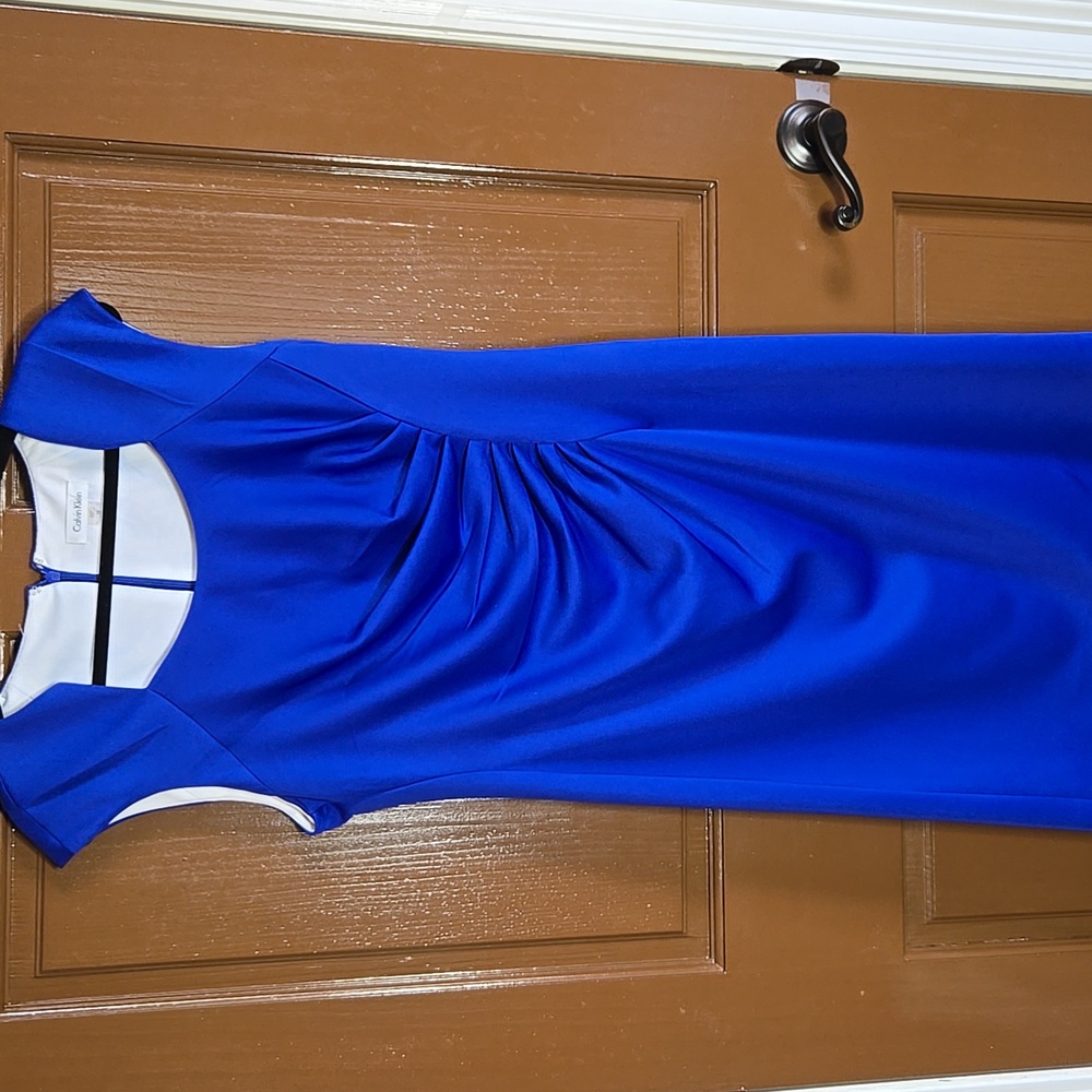 Calvin Klein-Royal blue cap short sleeved ruched waist stretchy dress Sz 12
